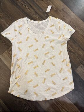 LOFT White Tee with Gold Pineapple Print Loft large